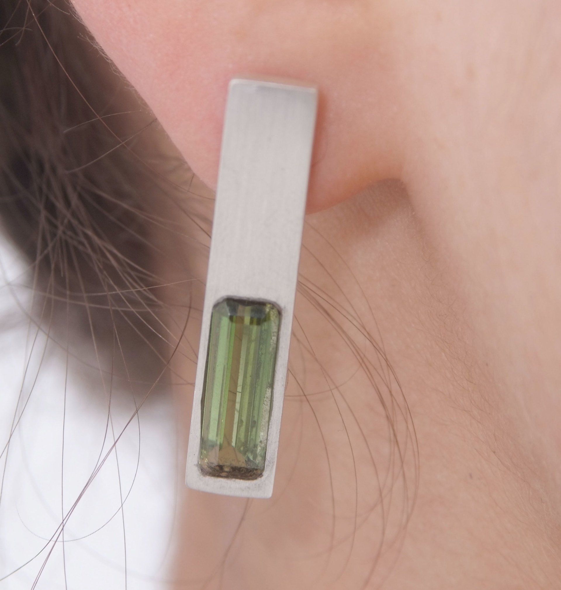 Maps, silver earrings with tourmaline stone © Libby Day Design