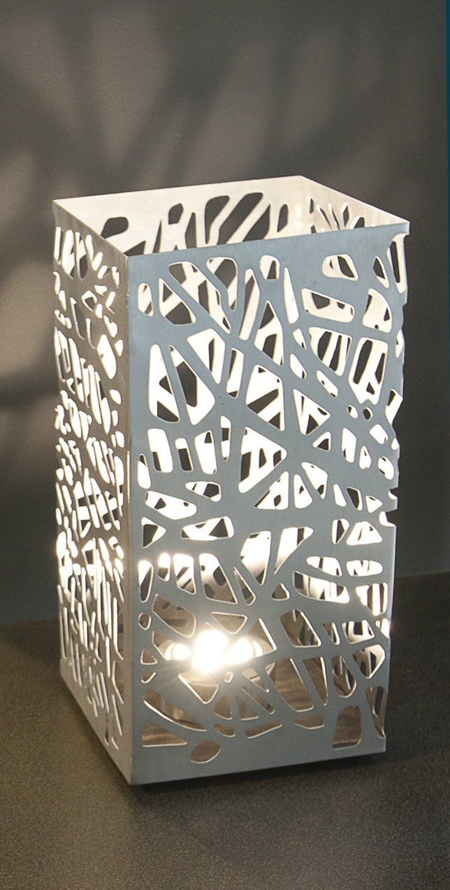 'Through Trees' Light, laser cut, wood base with recessed LED light ©Libby Day Design