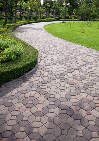 winding intricate stone driveway