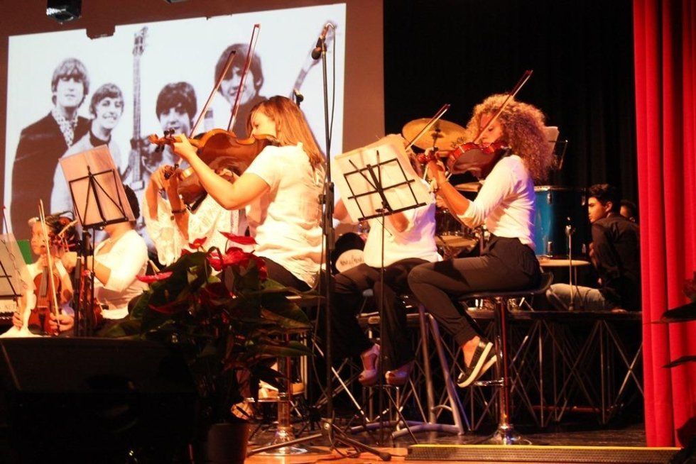 Prospettiva laterale di musicisti che suonano il violino