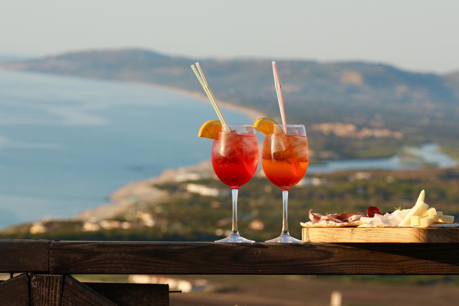 two drinks with a panoramic sea view