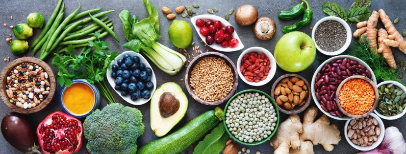 various fruits and vegetables on table