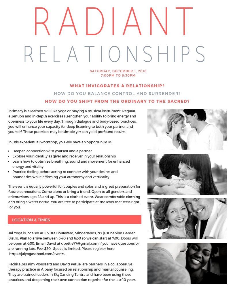 Radiant Relationships Workshop Facilitated by Kim Ploussard, LMHC and David Pettie, ACSW, LCSW