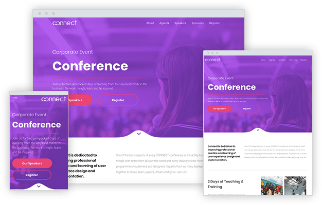 Images of web design on desktop, tablet and mobile phone