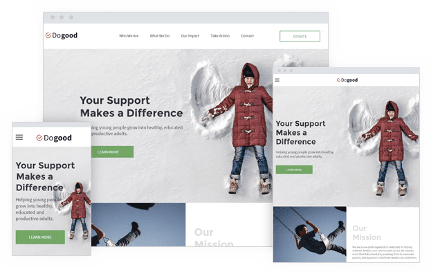 Images of web design on desktop, tablet and mobile phone