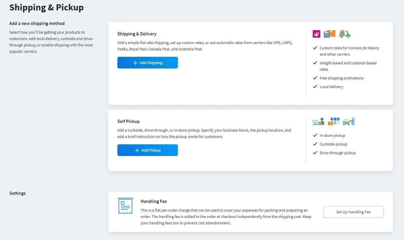 Apex Design website editor showing shipping and pickup settings