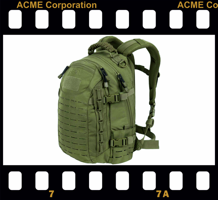 Olivgrüner taktischer Rucksack mit MOLLE-Gurtband.
