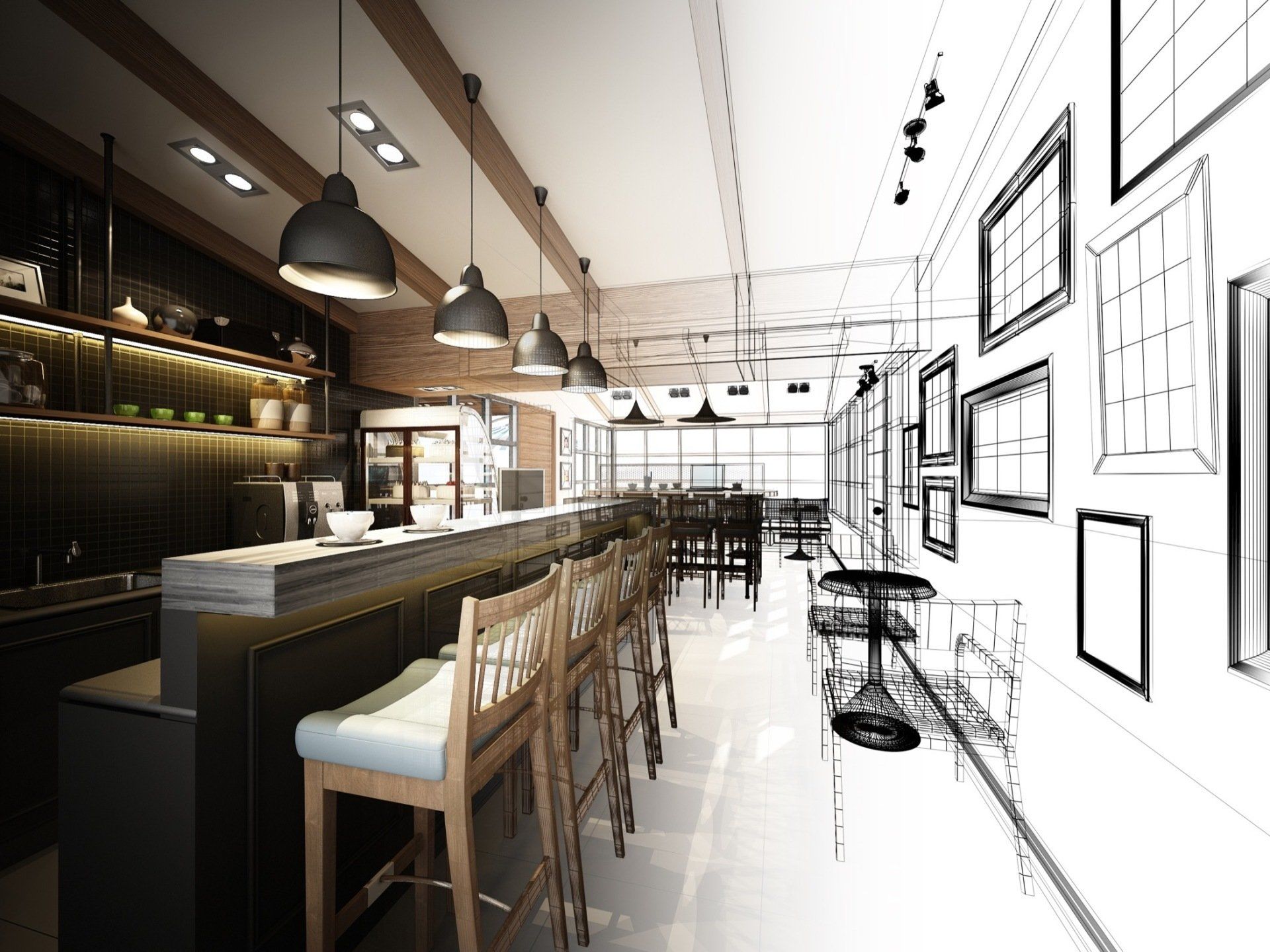 design wire frame of restaurant