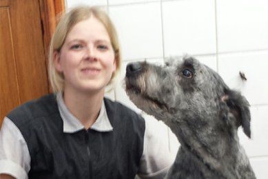 Clare is with a rescued dog