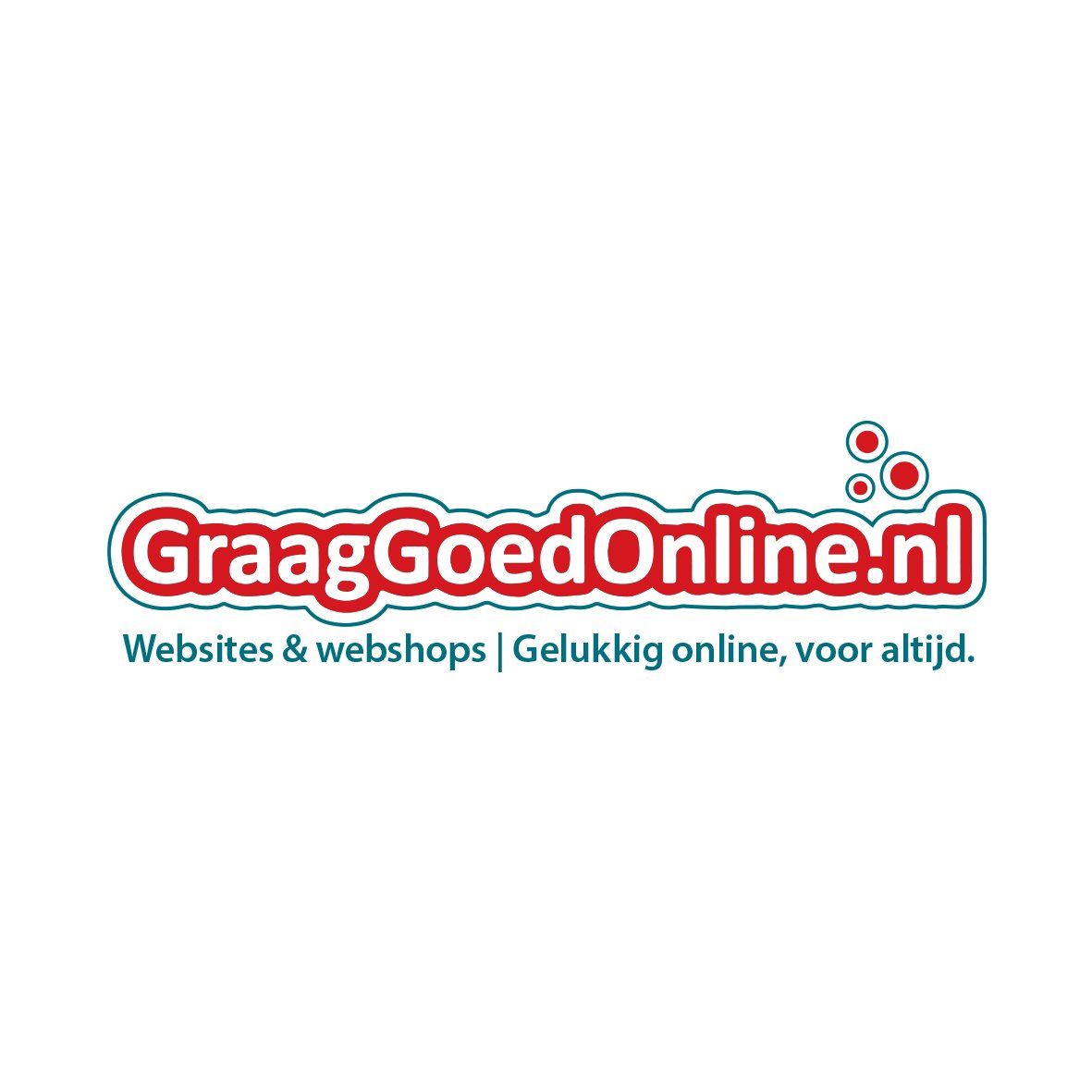 Logo voor GraagGoedOnline.nl: Rood-witte tekst, blauwe rand, bevat de tekst 'Websites & webshops'.