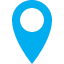 Icône d'épingle de localisation bleue avec un centre blanc sur fond transparent