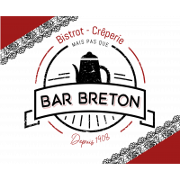 Logo du bistro Bar Breton avec un design rouge, noir et blanc, portant l'inscription « Bistrot-Crêperie » et « Depuis 1988 »