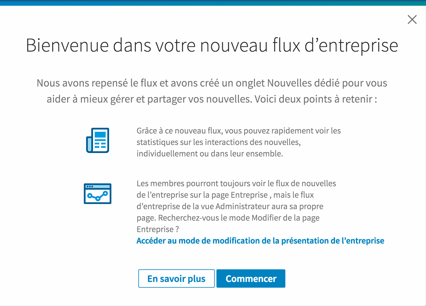 linkedin page entreprise flux