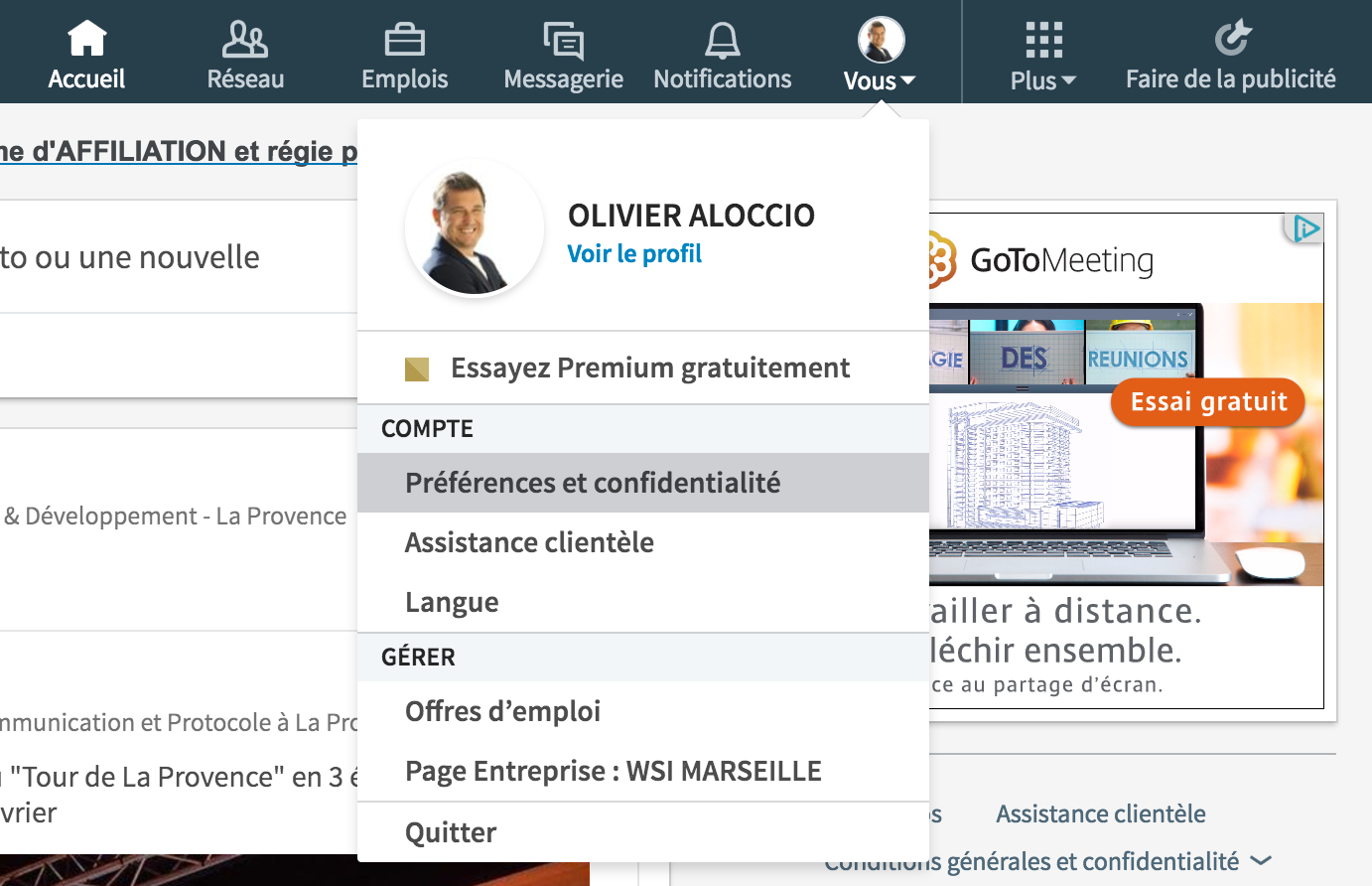 préférences et confidentialité linkedin