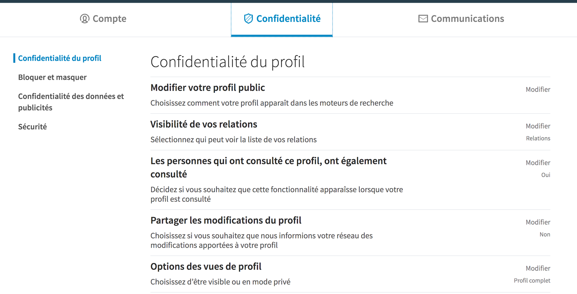 partager les modifications du profil linkedin