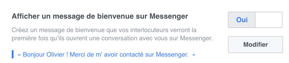 message de bienvenue sur messenger