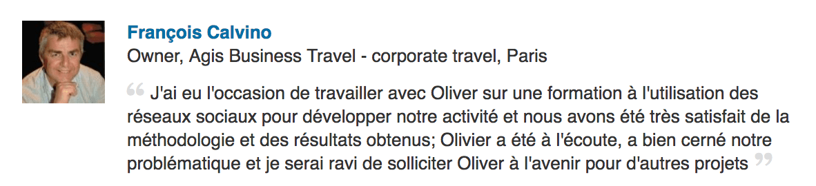 Carte de profil de François Cabiaux avec un petit portrait et un texte gris sur fond blanc
