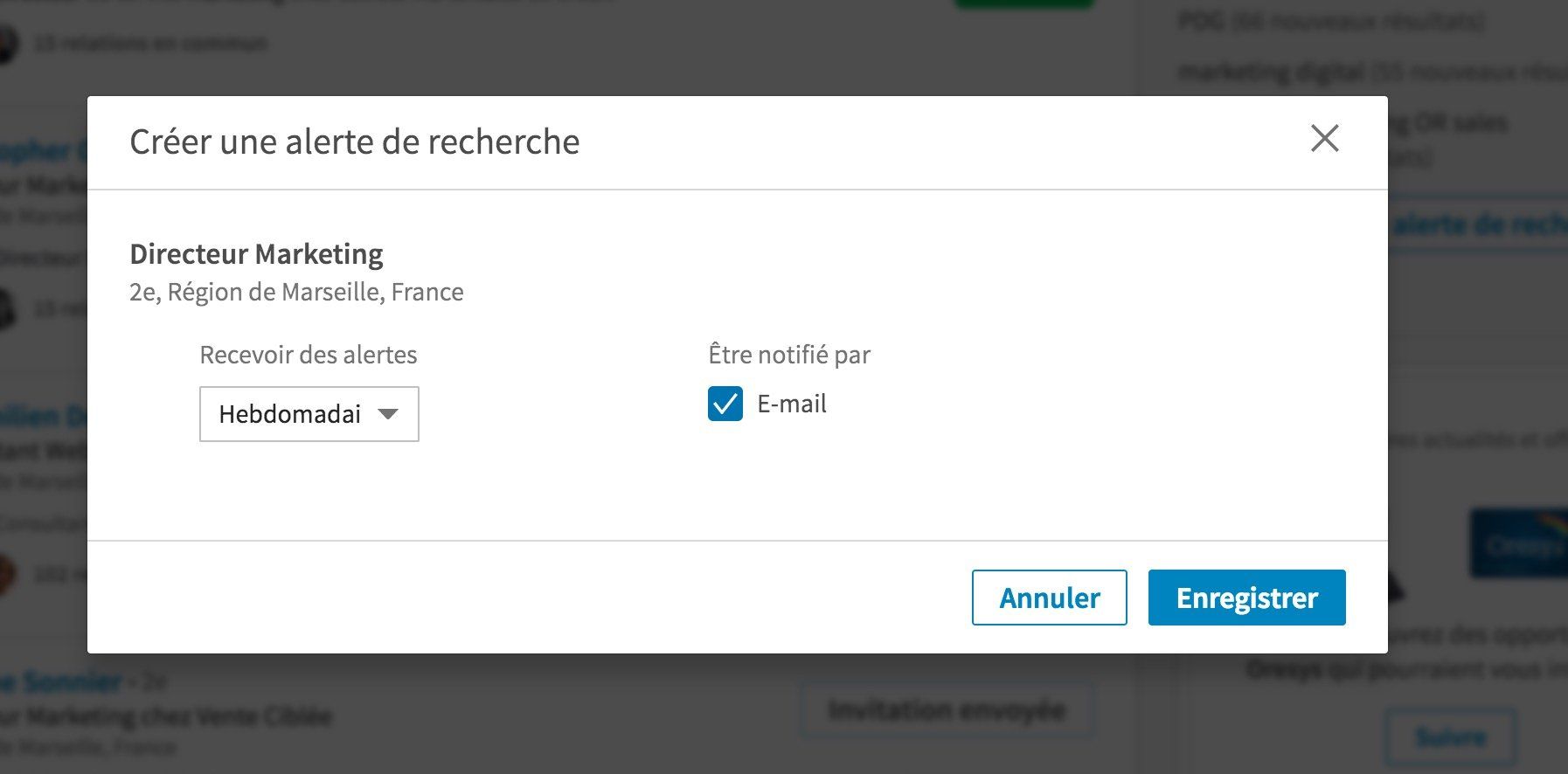 linkedin alerte de recherche