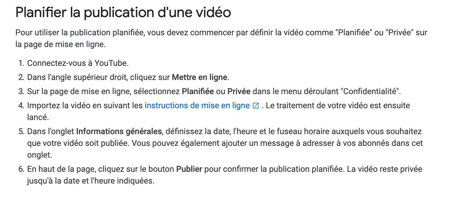 planifier une vidéo sur youtube