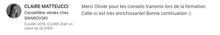 Capture d'écran d'un courriel en français de Claire Matteucci remerciant pour les supports de formation et indiquant qu'ils sont très enrichissants.