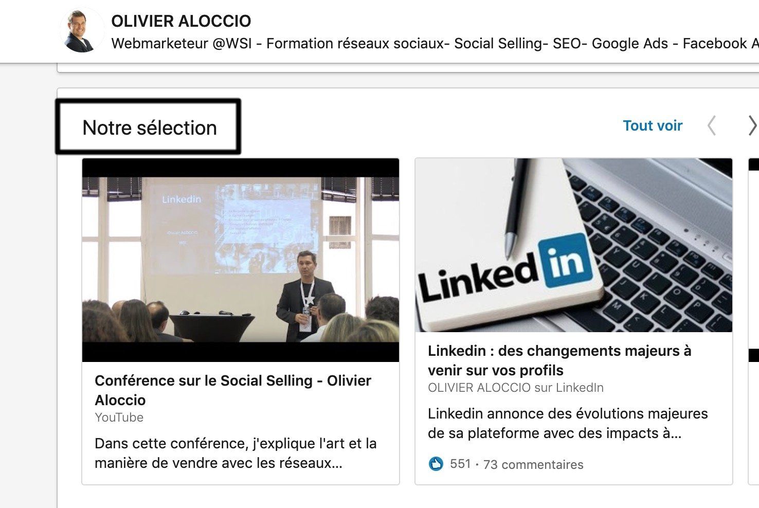 section notre sélection profil linkedin