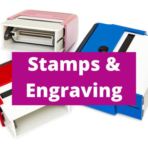 Stamps and engraving are displayed on a white background