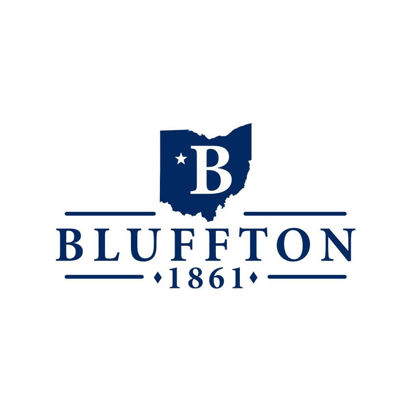 Bluffton, Ohio logo with Ohio outline, letter