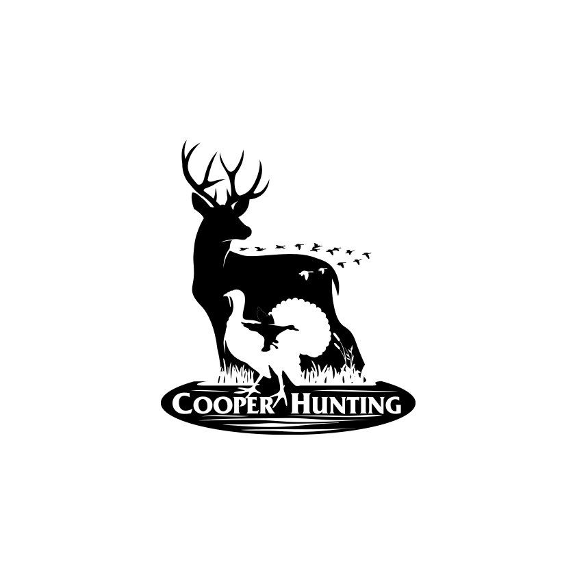Silhouette of a buck, turkey, and flying birds with the words