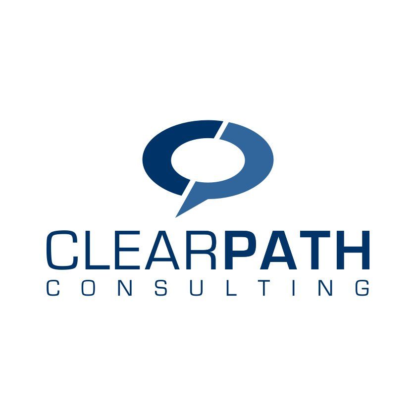 Clearpath Consulting logo: blue speech bubble, dark blue text