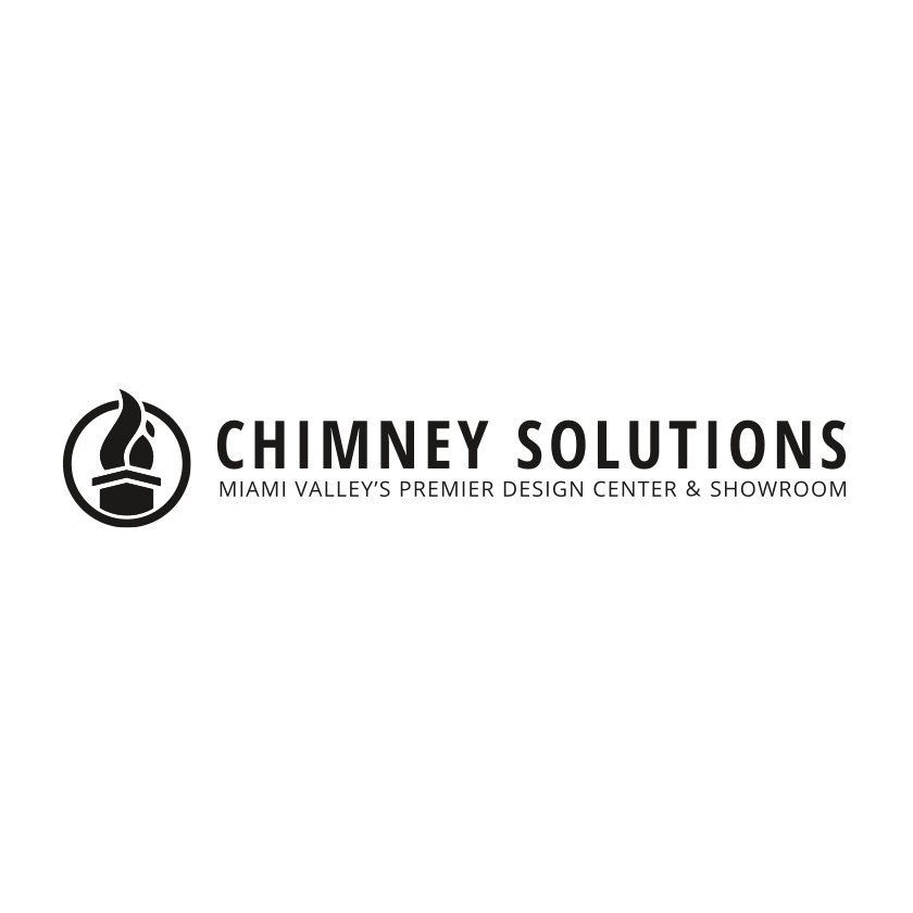 Logo for Chimney Solutions; includes a flame icon inside a circle, text