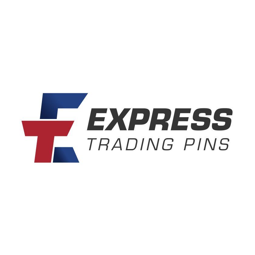 Logo for Express Trading Pins, featuring a stylized red and blue