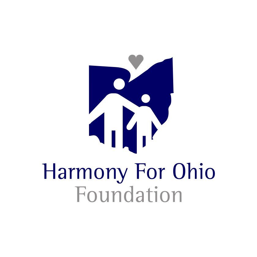 Logo: Dark blue Ohio outline with a parent and child figure, gray heart, and