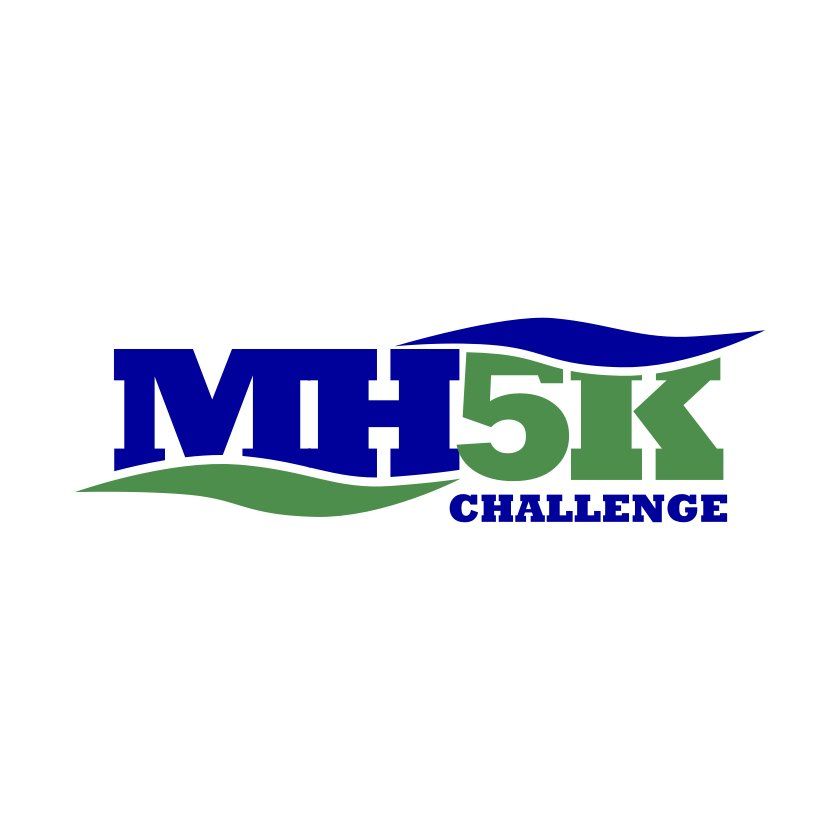 MH5K Challenge logo with blue and green text, wavy accents.
