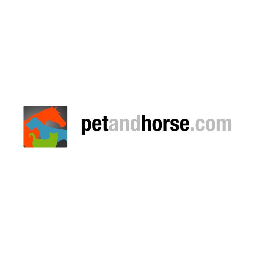 Logo for petandhorse.com: Colorful silhouettes of a horse, cat, and dog next to the website name.