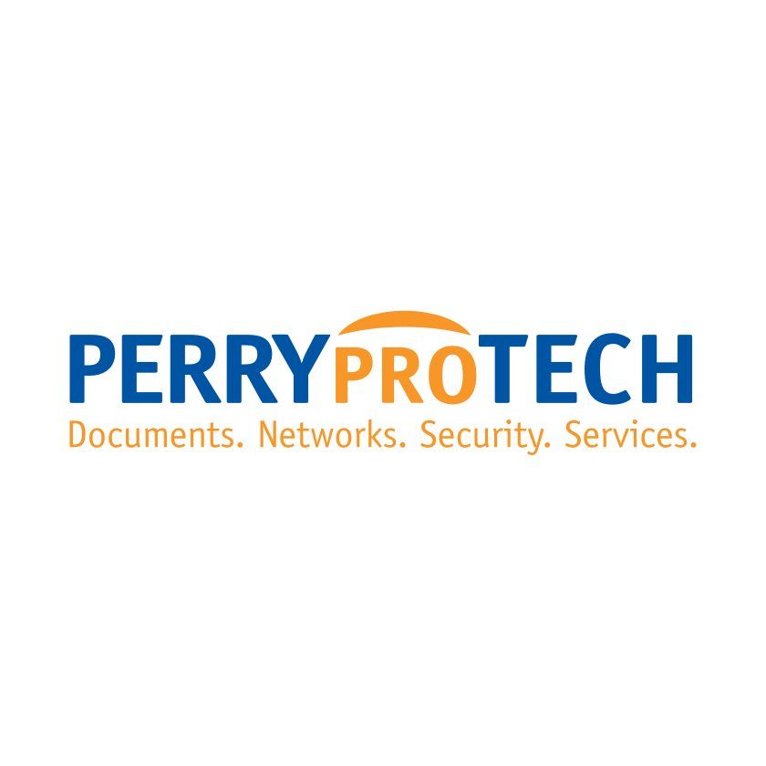 Perry ProTech logo. Blue and orange text: