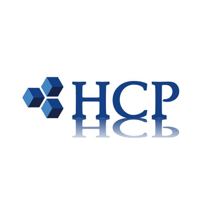 HCP logo with three blue cubes on the left and