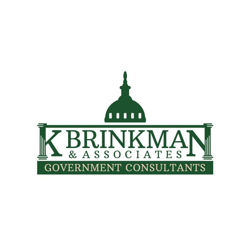 Green logo: “K Brinkman & Associates, Government Consultants” with Capitol dome graphic.