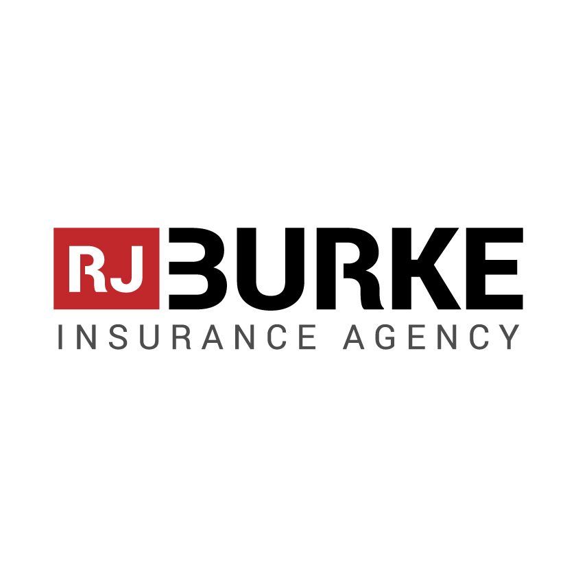 RJ Burke Insurance Agency logo. Red square with white