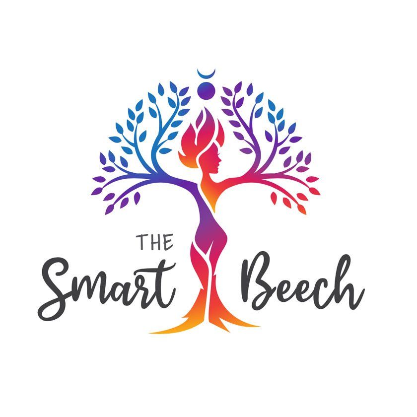 Logo: Colorful tree-woman with branches, foliage, and