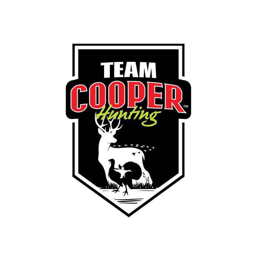 Team Cooper Hunting logo with deer and turkey silhouettes. Black and red on white.