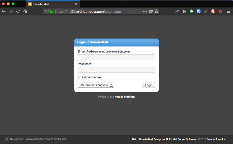 Login screen for SmartMail with email and password fields, and a