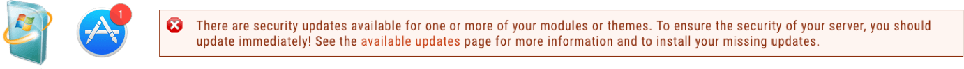 An application window with an error message and some icons.