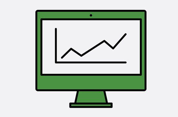 green computer with charts on it