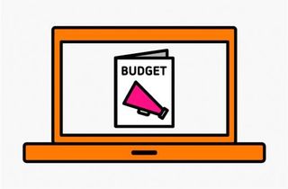 laptop with budget on screen