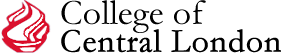 A logo for college of central london with a red flame