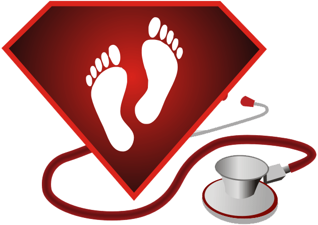 Image of SuperFootDoctor.com logo showing footprints inside a diamond with a doctor stethoscope attached.