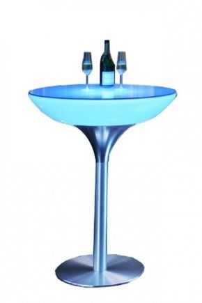 LED Bar Leaner, Crome Tulip Style, 800mm wide x 1060mm high, Remote setting to any colour or flash or fade through colours, waterproof, rechargeable.