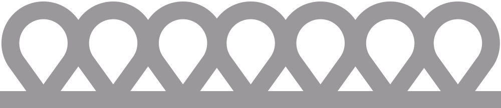 Gray decorative scalloped border with repeating heart-shaped loops on a white background