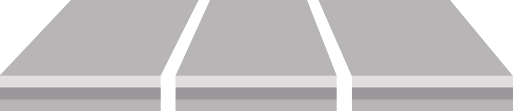 Gray stepped roadway or ramp with white lane markings, viewed from above
