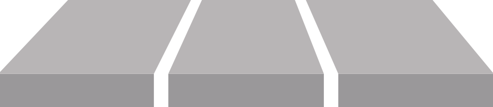 Three gray and white roof panels seen from above